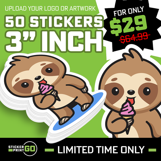 Custom 50pcs 3" Vinyl Stickers for $29