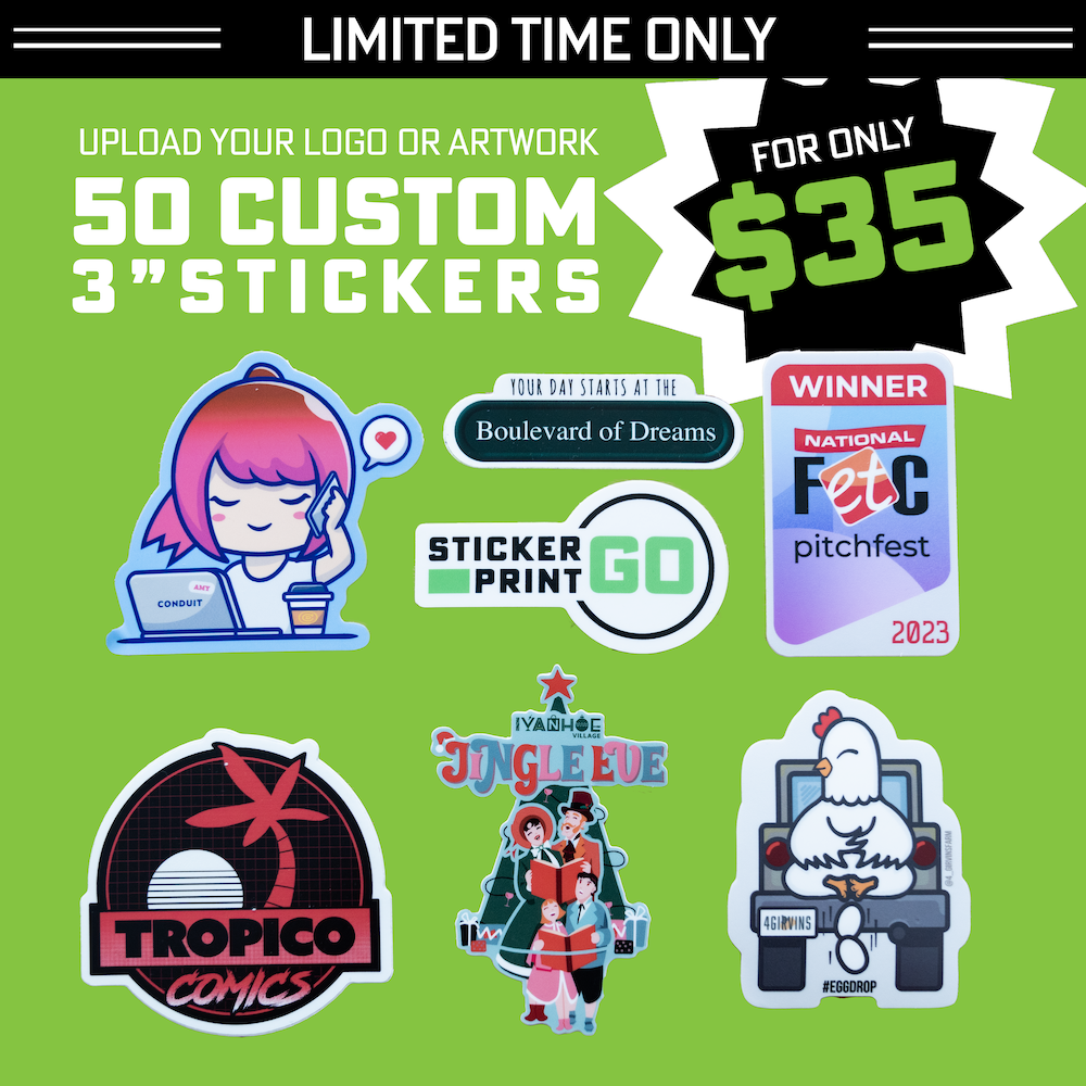 Custom 50pcs 3" Vinyl Stickers for $35